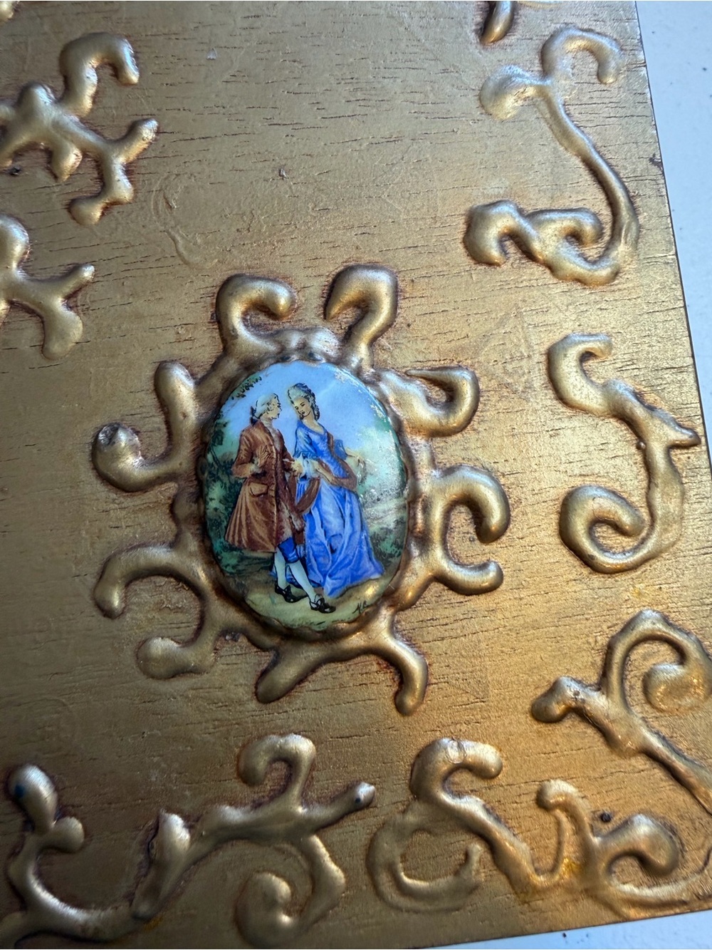 Vintage 1970s Gold Wood Jewelry Trinket Box Romantic Rococo Victorian Style mcm - Picture 5 of 12
